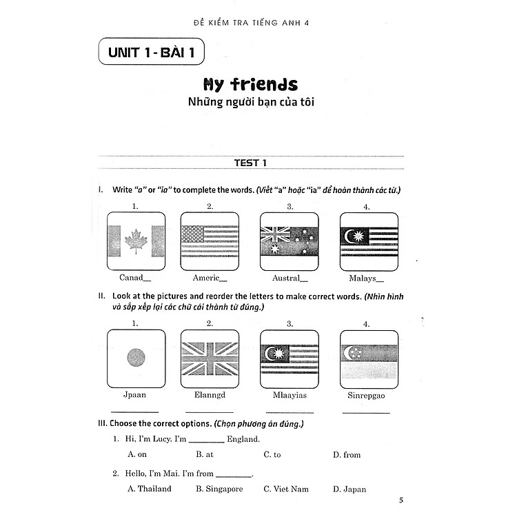 Đề Kiểm Tra Tiếng Anh 4 - Có Đáp Án - Ảnh 2
