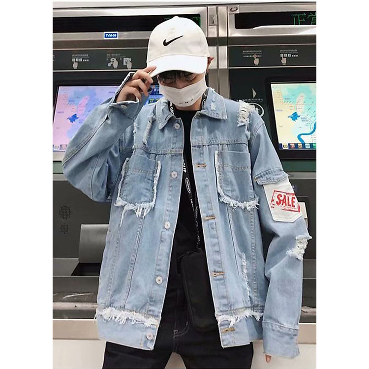 Áo khoác jeans nam vá rách in chữ Brazil AKJN017