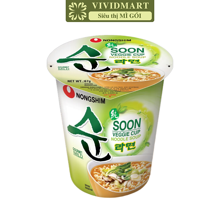 NONGSHIM - Mì ly Nongshim Soon Veggie chay, Mì ly Soon Veggie chay Nongshim, Mì Nongshim ly Soon Veggie (67g/ly)