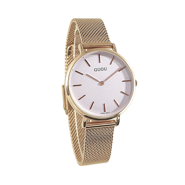 Đồng hồ nữ Guou dây thép lụa vàng hồng 30mm JS-G6003S