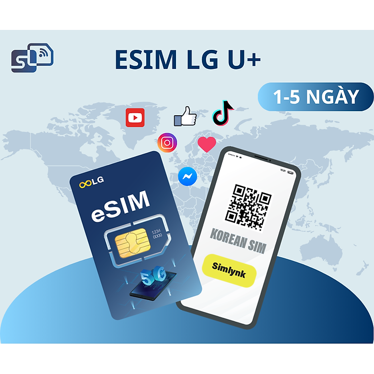 eSIM du lịch Hàn Quốc - Dữ liệu không giới hạn – 1/2/3/4/5 Ngày