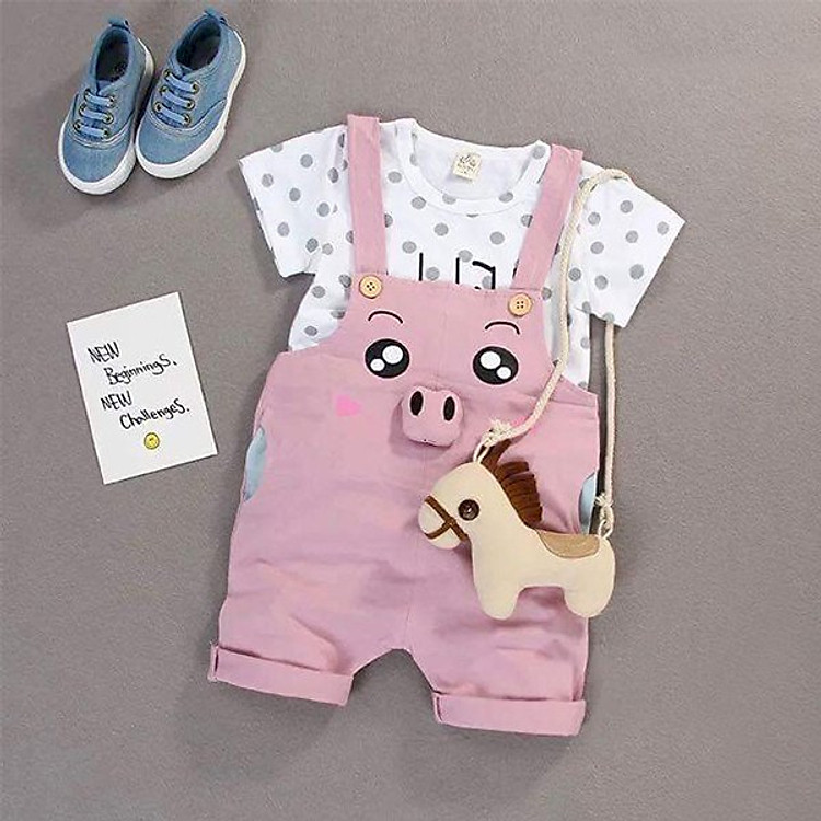 Bộ Yếm Hình Heo Hồng Cho Bé - Chất Cotton
