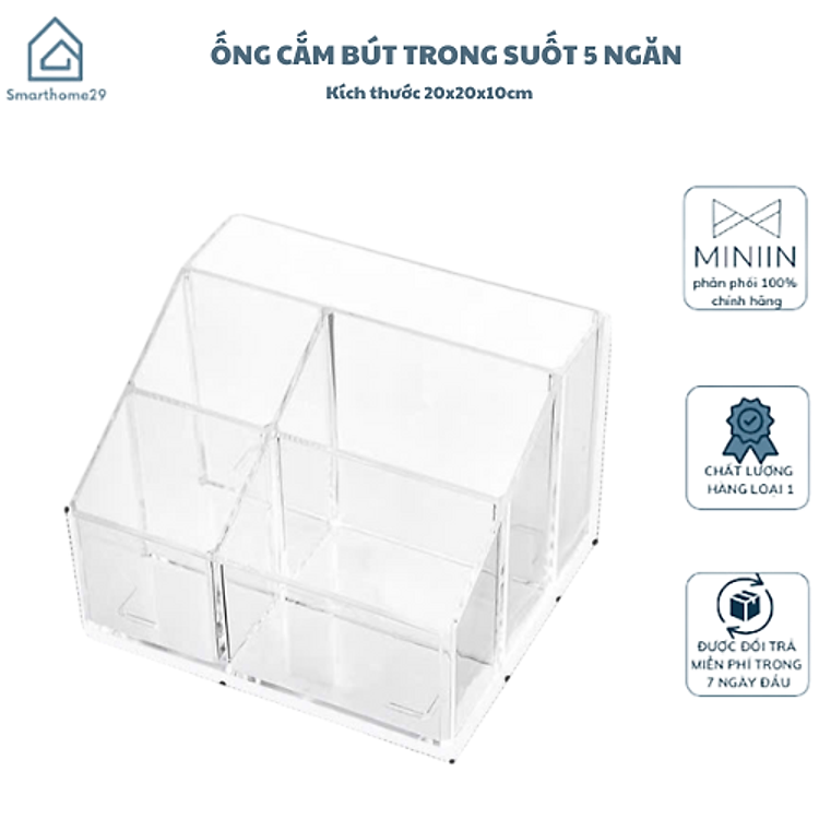 Ống Cắm Bút Trong Suốt 5 Ngăn