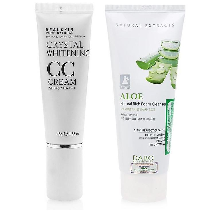 Combo 1 kem nền cc cream Beauskin Hàn quốc (45g) + 1 sữa rửa mặt lô hội Dabo (60ml)