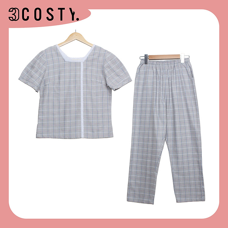 Bộ Đồ Nữ Mặc Nhà, Đồ Bộ Dài, Bộ Đồ Ngủ Thiết Kế Kate Nỉ Áo Phối Quần Dài – 3COSTY. B5KN Nhiều Họa Tiết