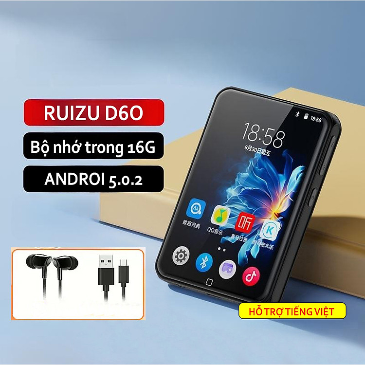 Máy Nghe Nhạc Android MP3 MP4 Màn Hình Cảm Ứng 3.5 Inch Bluetooth RUIZU D60 Bộ Nhớ Trong 16GB (Hỗ Trợ Tiếng Việt) - Hàng Nhập Khẩu