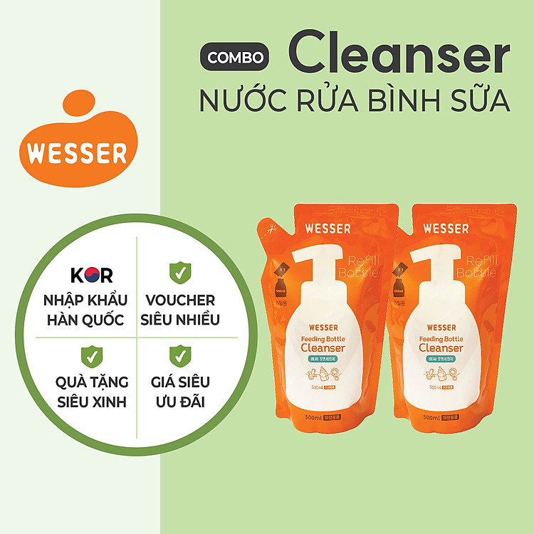 Combo 2 nước rửa bình sữa WESSER Chính hãng Ưu đãi