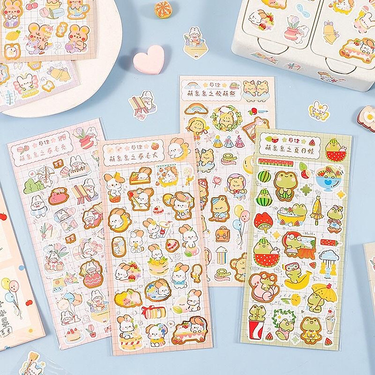 Zaomo Nhãn dán sticker bộ sưu tập dễ thương của Thỏ hồng và thỏ trang trí sổ siêu xinh