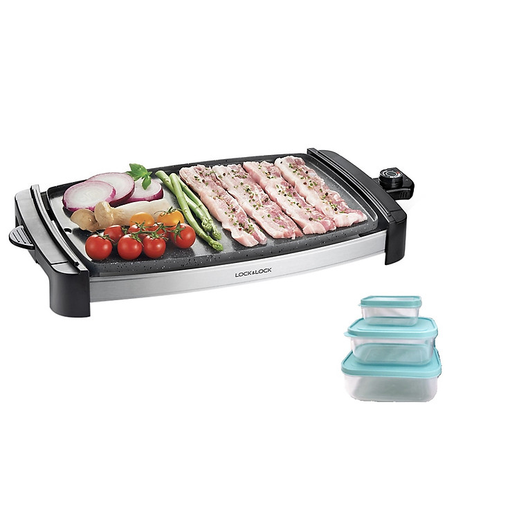 Vỉ Nướng Điện Lock&Lock EJG211BLK (1800W) - Hàng Chính Hãng Tặng Kèm Bộ 3 Hộp Nhựa Đựng Thực Phẩm