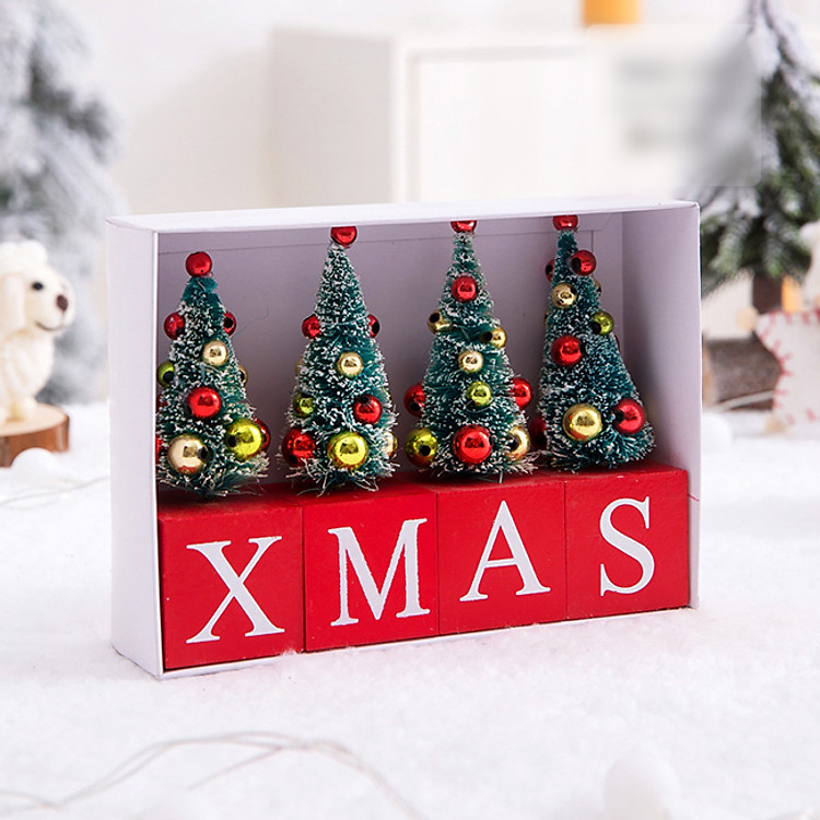 Bộ cây thông đế gỗ chữ Xmas để bàn