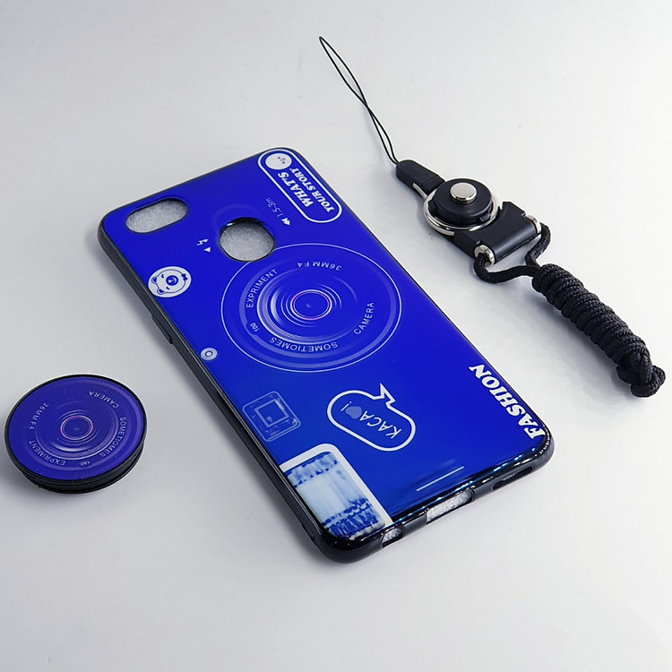 Ốp lưng hình máy ảnh kèm giá đỡ và dây đeo dành cho Oppo A9,Realme 3,Realme 1(oppo F7 Youth),R17 Pro,F11 Pro,
