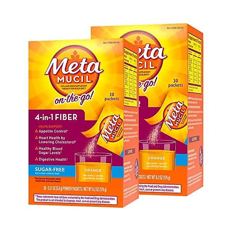 Metamucil Sugar-Free Fiber Supplement, 180 Servings, 4-in-1 Psyllium Husk Powder, Orange Flavored Drink, 36.8 Ounce