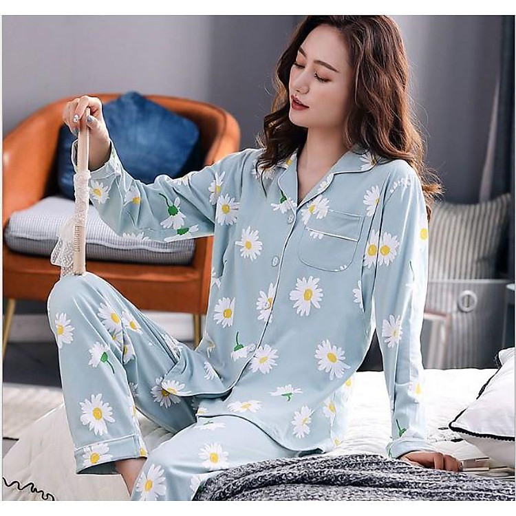 Bộ Đồ Pyjama Bầu Và Sau Sinh Dài Tay Az9446 Chất Liệu 100%Cotton Họa Tiết Hoa Cúc Dễ Thương Có Thiết Kế Cho Bé Ti