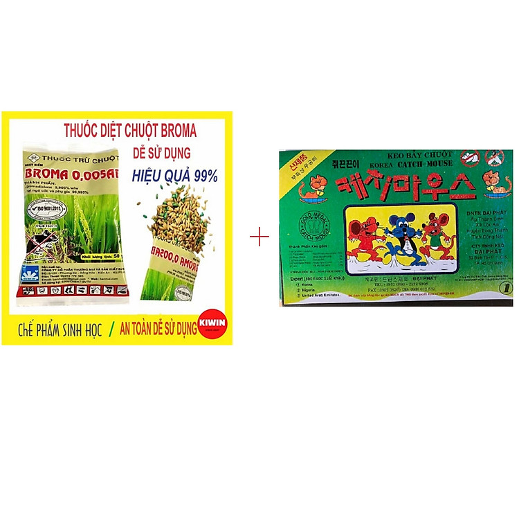 Combo 10 gói Thuốc diệt chuột trộn sẵn thế hệ mới Broma 0,005 AB + 02 miếng Keo dính chuột Hàn Quốc siêu dính, Bãy chuột hiệu quả