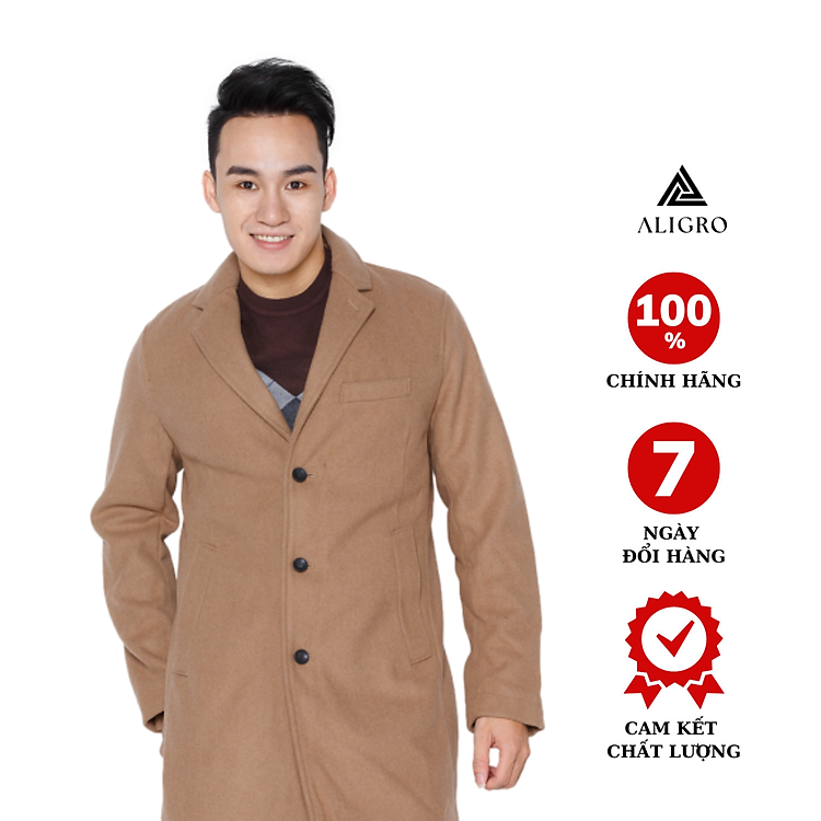 Áo khoác dạ măng tô nam màu nâu bò ALGMT.2