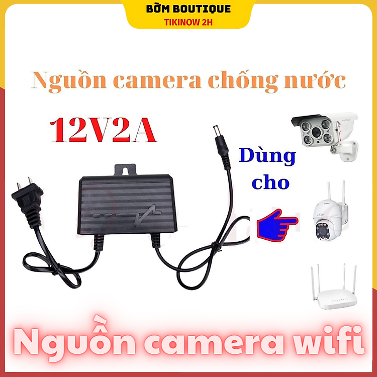 Adapter camera nguồn 12V - 2A loại ngoài trời, trong nhà có móc treo, Nguồn camera chống nước - Hàng nhập khẩu