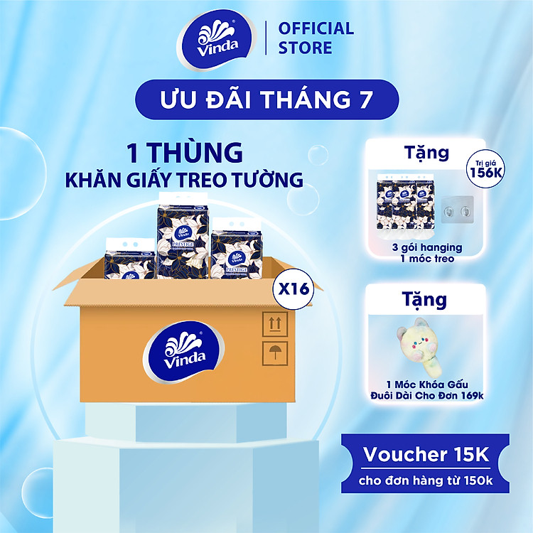 [MUA 1 THÙNG KHĂN TREO TƯỜNG TẶNG 3 GÓI KHĂN TREO TƯỜNG] Khăn giấy treo tường cao cấp Vinda Prestige 4D 3 lớp 212 tờ