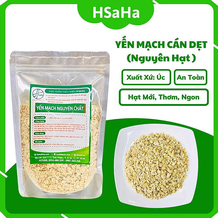 Yến Mạch Cán Dẹt HSaHa - Yến Mạch Nguyên Hạt Úc Cán Mỏng Nguyên Cám Hữu Cơ, Ăn Kiêng, Giảm Cân, Cho Bé Ăn Dặm