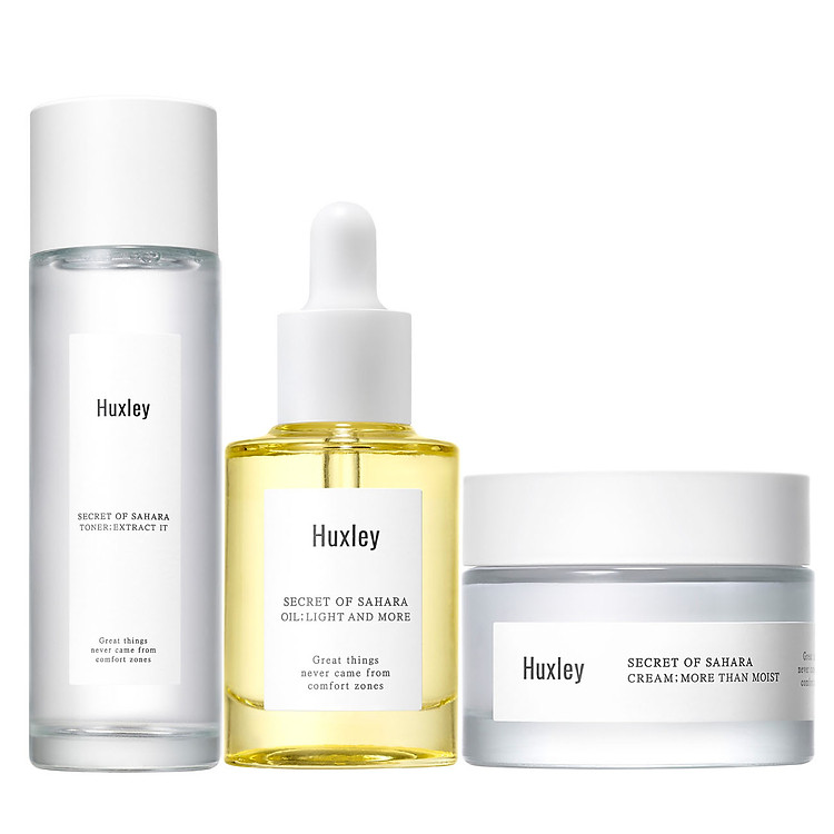 Bộ sản phẩm dưỡng trắng da chống lão hoá cao cấp Huxley (Toner Extract It, Oil Light and More, Cream More Than Moist)