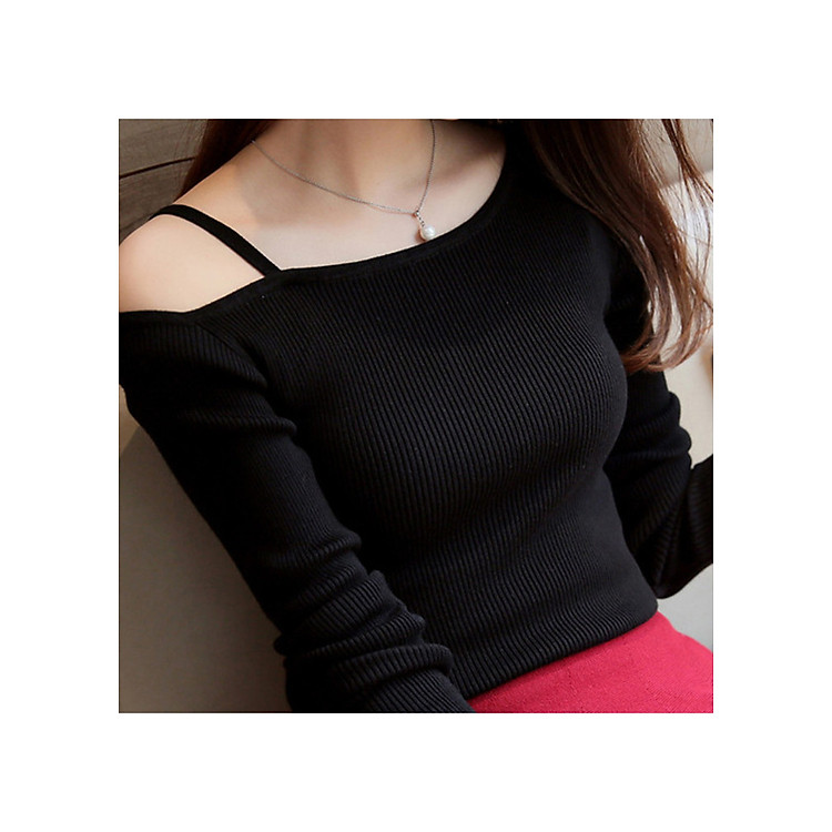 Áo Len Nữ Lệch Vai Bốn Mùa Nhẹ Chất Liệu Len Tăm Thời Trang 4 Mùa, Có 3 Size Lựa Chọn S, M, L Dưới 58 Kg Mặc Đẹp, Kiểu Dáng Trơn Phong Cách Công Sở