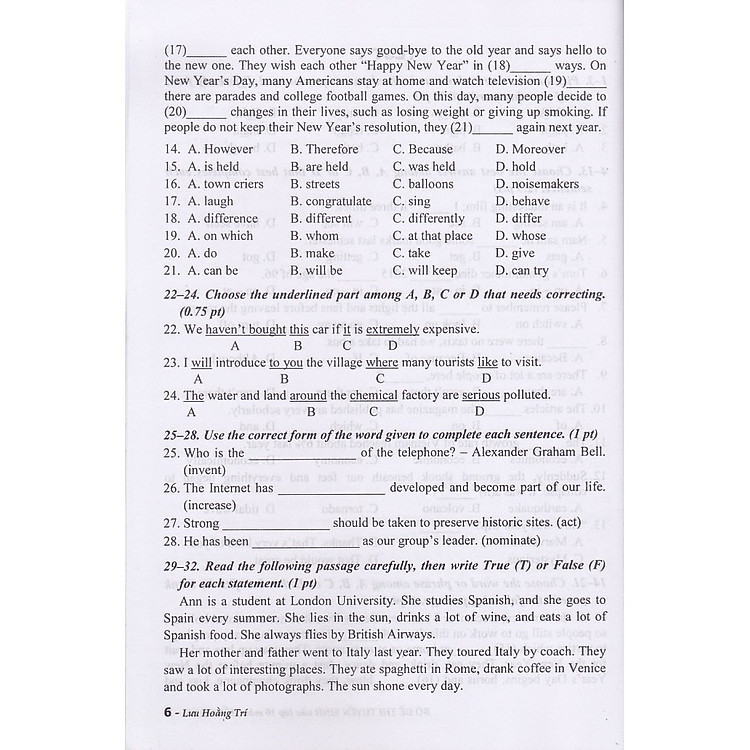 Bộ Đề Thi Tuyển Sinh Vào Lớp 10 Môn Tiếng Anh - Ảnh 6