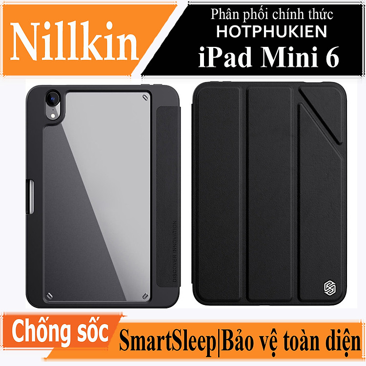 Bao da chống sốc cho iPad Mini 6 hiệu Nillkin Bevel có ngăn đựng bút chống va đập, mặt lưng show Logo, cơ chế smartsleep auto tắt mở màn hình - hàng nhập khẩu