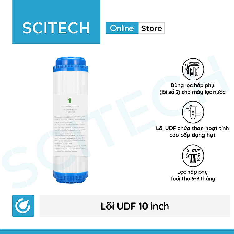 Lõi lọc nước số 2 UDF 10 inch dùng trong máy lọc nước RO, bộ lọc thô - Hàng chính hãng