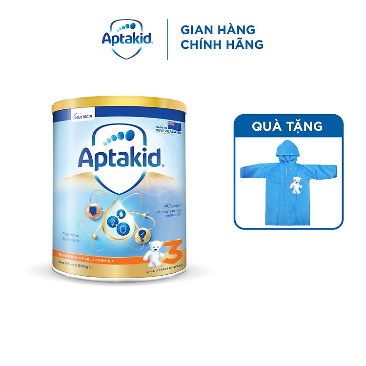 (Tặng áo mưa cho bé) Sữa bột Aptakid New Zealand hộp thiếc (900g) cho bé trên 24 tháng tuổi
