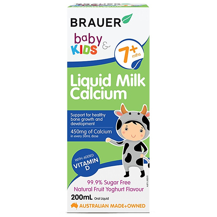 Canxi sữa dạng lỏng Brauer cho trẻ từ 7 tháng tuổi 200ml + Tặng khăn Cotton xuất khẩu
