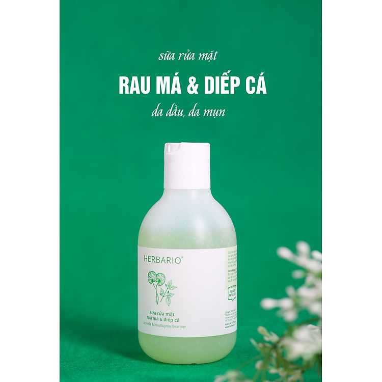 Sữa rửa mặt Rau má & Diếp cá herbario 200ml da dầu, ngăn ngừa mụn thuần chay