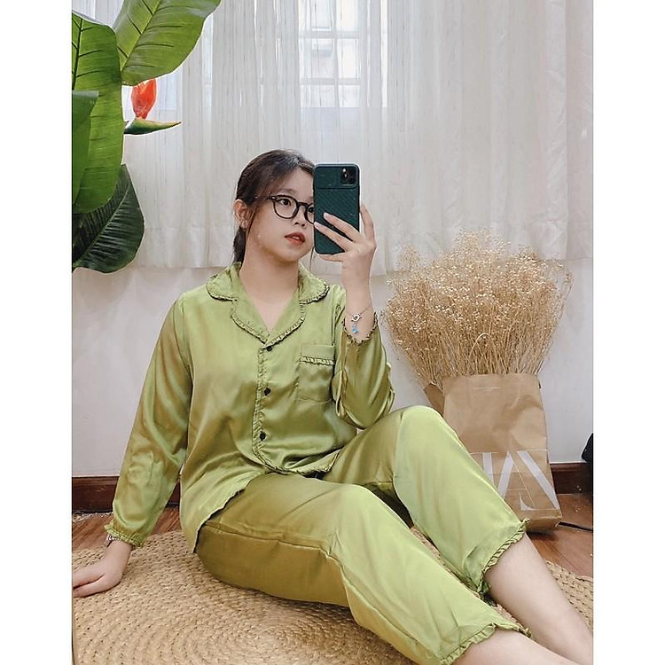 Đồ bộ Lụa Bèo Tay Dài Quần Dài dễ thương mặc nhà