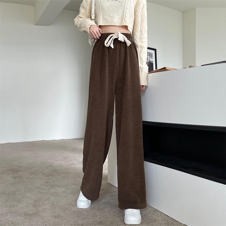 Quần nhung tăm suông ống rộng nữ