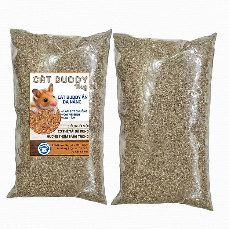 Cát Buddy Ấn Túi 1kg , Hương Thơm Sang Trọng, Khử mùi cực tốt, làm mát Hamster. Lót chuồng tốt nhất