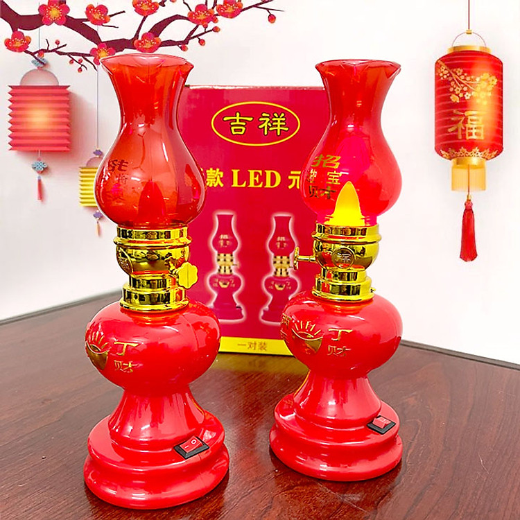 Set 2 Đèn Thờ Vĩnh Cửu Sử Dụng Pin,Cân Đối Tăng Phần Trang Nghiêm, Đèn Để Bàn Thờ
