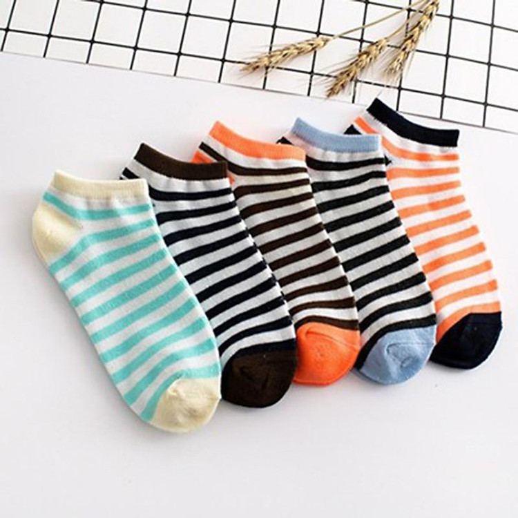 Set 5 Đôi Tất Nữ Kẻ Sọc Ngang Cổ Ngắn