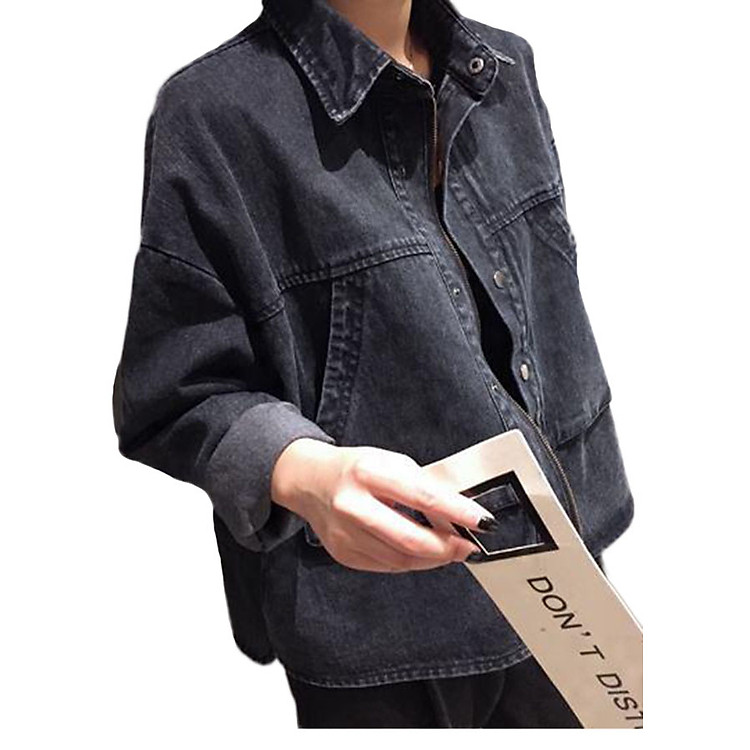 Áo khoác Jeans nữ form rộng tay cánh rơi (Đen)