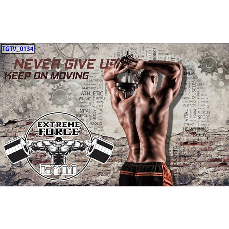 Tranh dán tường 3d trang trí phòng gym - ép kim sa- có sẵn keo GY13