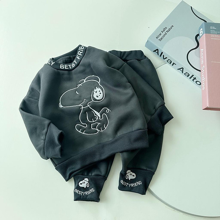 Bộ Nỉ Thêu Hình Chú Chó SNUPY Cực Xinh cho bé trai, bé gái, Quần Áo Mùa Thu Đông Cho Bé Từ 7-28kg - SUMO KIDS