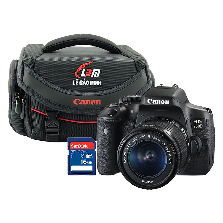 Combo Máy ảnh Canon 750D kit 18-55mm STM - Hàng Chính Hãng + Thẻ 16GB + Túi