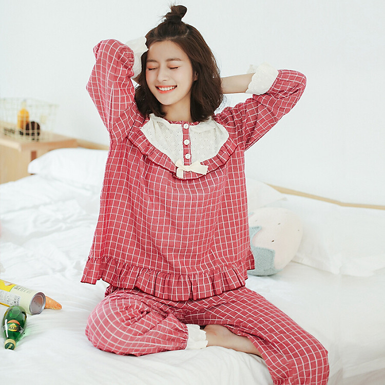 Bộ Đồ Ngủ Dài Tay Kẻ Caro Cho Nữ PBENO 70813065