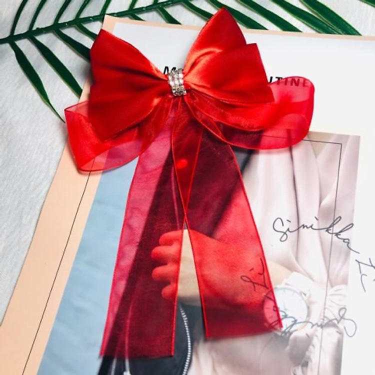 kẹp nơ màu đỏ đuôi dài mẫu siêu hot