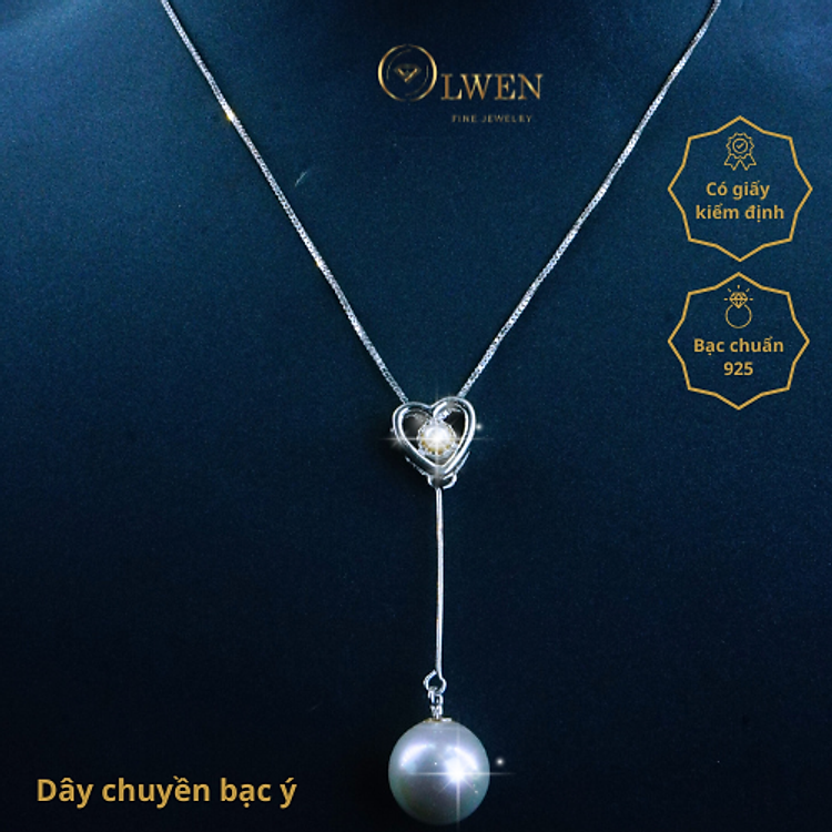 Dây chuyền bạc Ý với mặt dây chuyền hình trái tim, bên trong trái tim rỗng có một viên ngọc trai được bao quanh bởi các đường bạc, phù hợp đi làm, đi học, phong cách đơn giản,...
