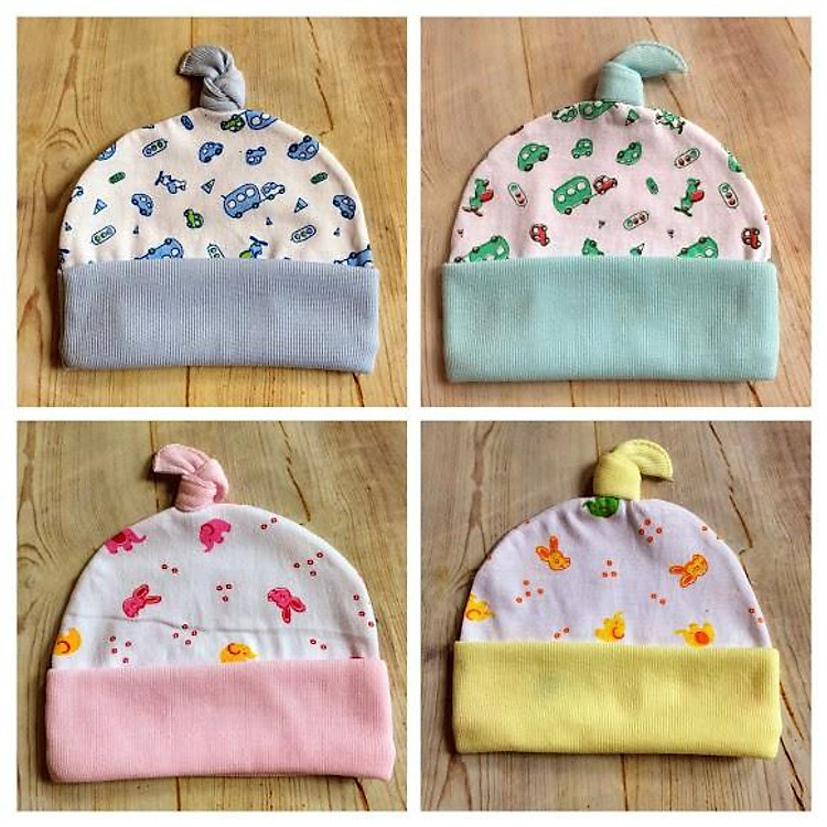 Nón Sơ Sinh nút thắt in Cho Bé - 5 Nón (0-6th)