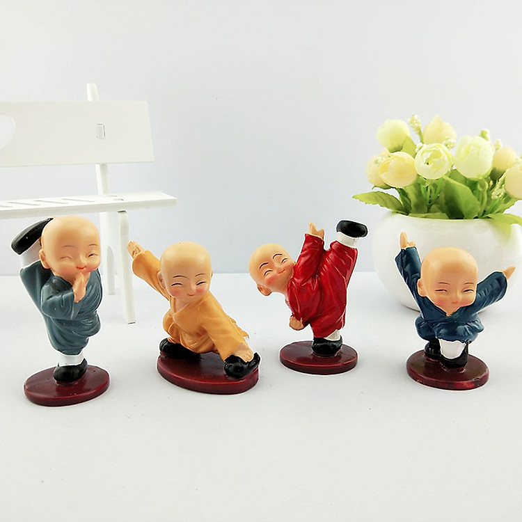 Bộ 4 Tượng Chú Tiểu múa đá chân cao 7CM - 4 Màu trang trí