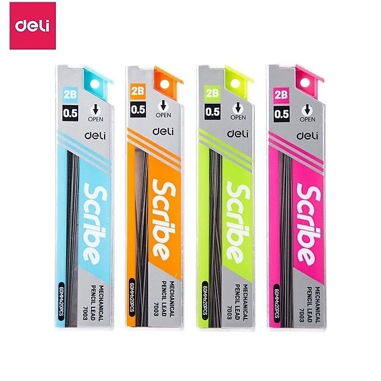 Set 4 bút chì kim học sinh Deli S001 kèm đầu tẩy ngòi 0.5mm - Vỏ kim loại chống gỉ bảo vệ ngòi chì