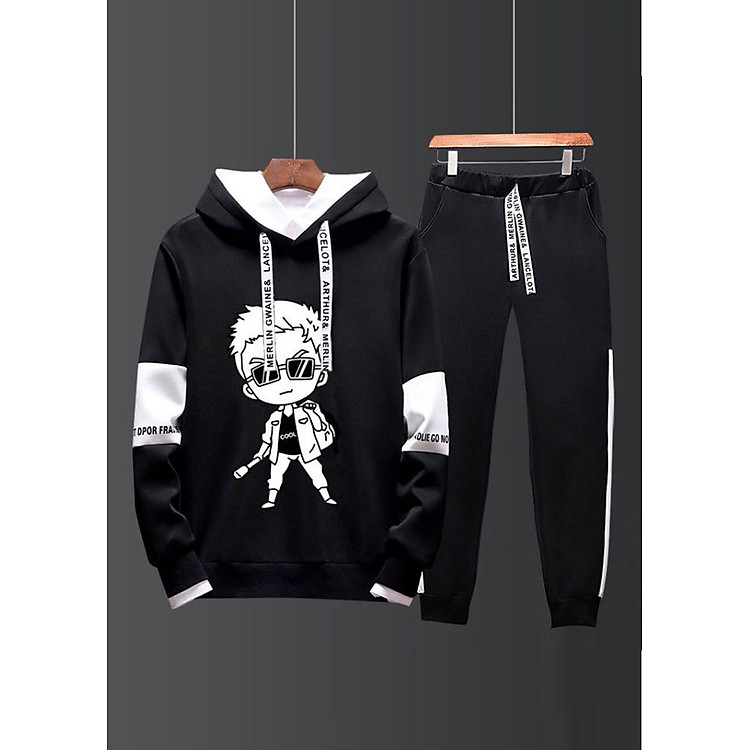 Bộ áo hoodie và quần jogger LAHstore, chất liệu thun trơn mềm mại, không bai, không xù, phong cách trẻ, thời trang Hàn Quốc