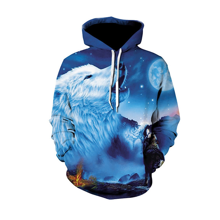 Áo Hoodie Nam 3D Hình Sói Trắng Xanh - A3D13