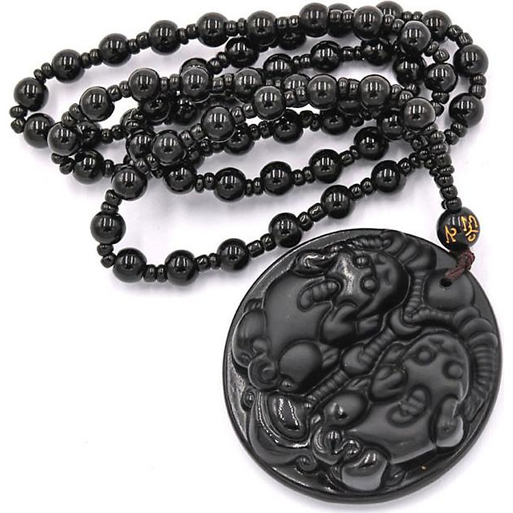 Vòng cổ Tỳ hưu đôi đá thạch anh đen DTHD7