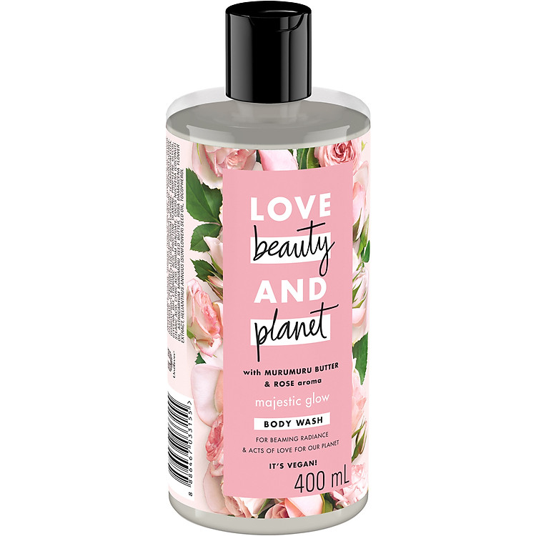 Sữa Tắm Love Beauty & Planet Majestic Glow Làm Sáng Da Dưỡng Ẩm Từ Thiên Nhiên 100% Tinh Dầu Hoa Hồng Bulgaria 400ML