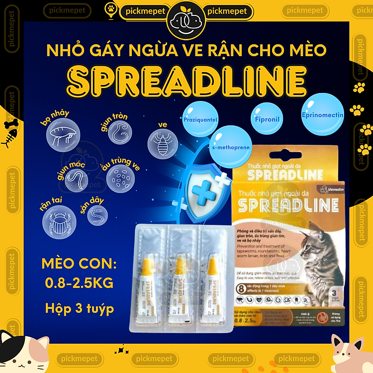 Nhỏ gáy SPREADLINE ngừa ve rận, bọ chét cho cho Mèo Vemedim